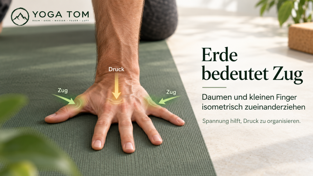 Aktive Hand im Yoga mit Zug zwischen Daumen und kleinem Finger